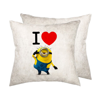 I love by minion, Μαξιλάρι καναπέ Δερματίνη Γκρι 40x40cm με γέμισμα