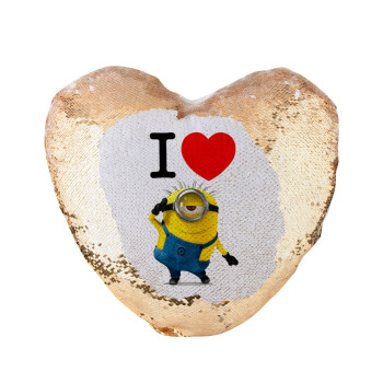 I love by minion, Μαξιλάρι καναπέ καρδιά Μαγικό Χρυσό με πούλιες 40x40cm περιέχεται το  γέμισμα