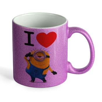 I love by minion, Κούπα Μωβ Glitter που γυαλίζει, κεραμική, 330ml