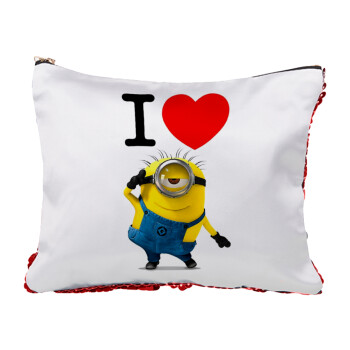 I love by minion, Τσαντάκι νεσεσέρ με πούλιες (Sequin) Κόκκινο