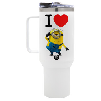 I love by minion, Mega Tumbler με καπάκι, διπλού τοιχώματος (θερμό) 1,2L