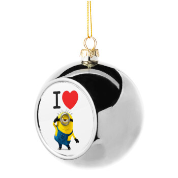 I love by minion, Χριστουγεννιάτικη μπάλα δένδρου Ασημένια 8cm