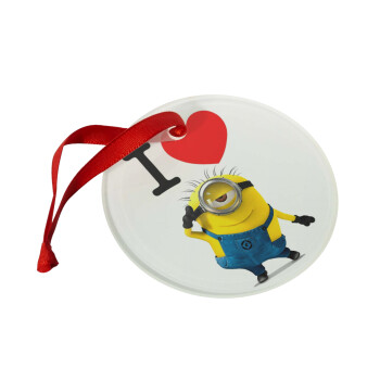 I love by minion, Στολίδι Χριστουγεννιάτικο στολίδι γυάλινο 9cm