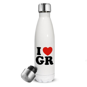 I Love GR, Metal mug thermos White (Stainless steel), double wall, 500ml