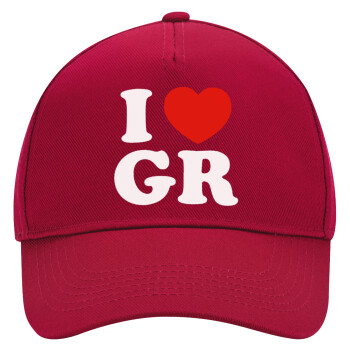 I Love GR, Adult Ultimate Hat RED, (100% COTTON DRILL, ADULT, UNISEX, ONE SIZE)