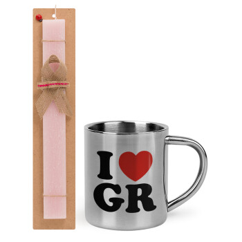 I Love GR, Easter Set, metallic thermal cup (300ml) & aromatic flat Easter candle (30cm) (PINK)