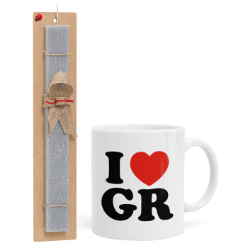 I Love GR, Easter Set, Ceramic Cup (330ml) & Easter aromatic flat candle (30cm) (GRAY)