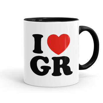 I Love GR, Mug colored black, ceramic, 330ml