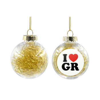 I Love GR, Transparent Christmas tree ball ornament with gold filling 8cm