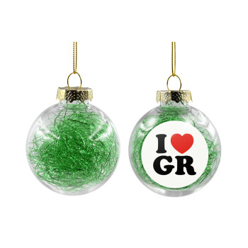 I Love GR, Transparent Christmas tree ball ornament with green filling 8cm