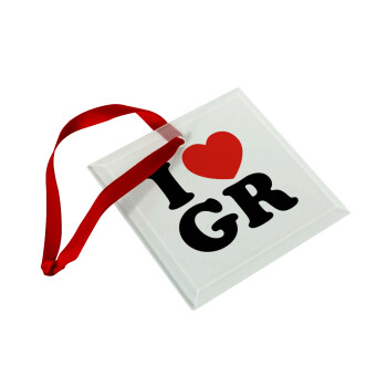 I Love GR, Christmas ornament, glass square ornament 9x9cm