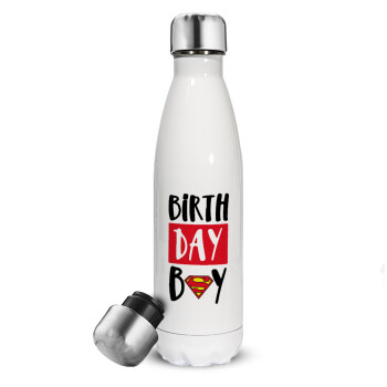 Birth day Boy (superman), Metal mug thermos White (Stainless steel), double wall, 500ml