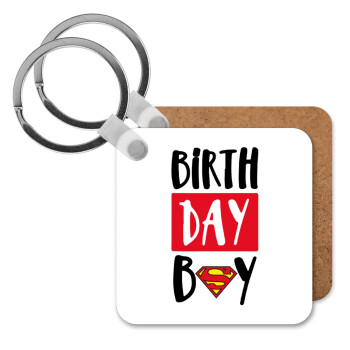 Birth day Boy (superman), Μπρελόκ Ξύλινο τετράγωνο MDF