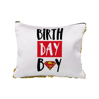 Birth day Boy (superman), Sequin Gold Pouch Cosmetic Bag