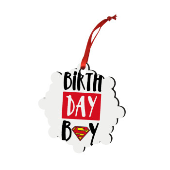 Birth day Boy (superman), Χριστουγεννιάτικο στολίδι snowflake ξύλινο 7.5cm