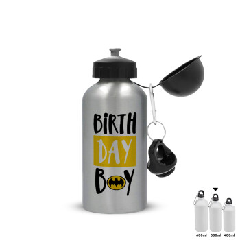 Birth day Boy (batman), Μεταλλικό παγούρι νερού, Ασημένιο, αλουμινίου 500ml