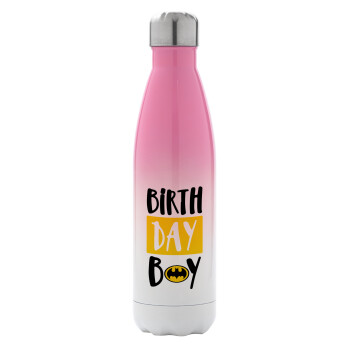 Birth day Boy (batman), Metal mug thermos Pink/White (Stainless steel), double wall, 500ml