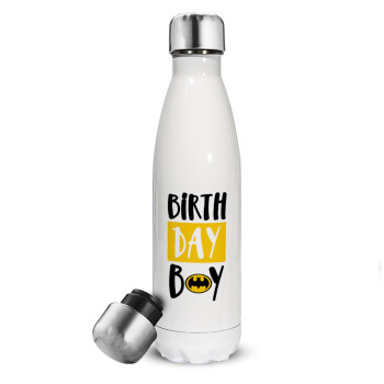 Birth day Boy (batman), Μεταλλικό παγούρι θερμός Λευκό (Stainless steel), διπλού τοιχώματος, 500ml