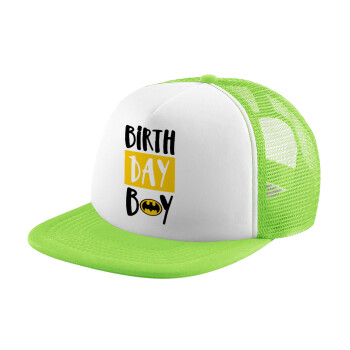 Birth day Boy (batman), Adult Soft Trucker Hat with Mesh GREEN/WHITE (POLYESTER, ADULT, ONE SIZE)