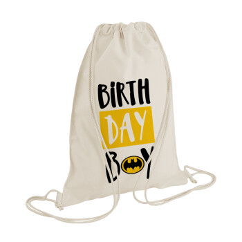 Birth day Boy (batman), Backpack bag GYMBAG natural (28x40cm)