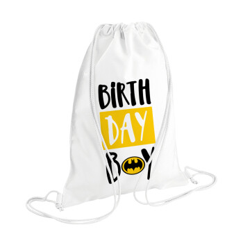 Birth day Boy (batman), Backpack pouch GYMBAG white (28x40cm)