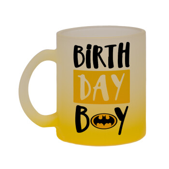 Birth day Boy (batman), Κούπα γυάλινη δίχρωμη με βάση το κίτρινο ματ, 330ml