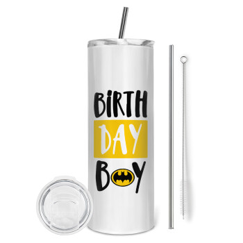 Birth day Boy (batman), Eco friendly stainless steel tumbler 600ml, with metal straw & cleaning brush
