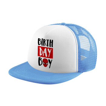 Birth day Boy (spiderman), Καπέλο παιδικό Soft Trucker με Δίχτυ ΓΑΛΑΖΙΟ/ΛΕΥΚΟ (POLYESTER, ΠΑΙΔΙΚΟ, ONE SIZE)