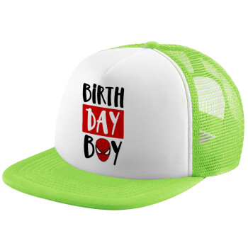 Birth day Boy (spiderman), Adult Soft Trucker Hat with Mesh GREEN/WHITE (POLYESTER, ADULT, ONE SIZE)