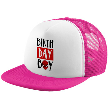 Birth day Boy (spiderman), Καπέλο Ενηλίκων Soft Trucker με Δίχτυ Pink/White (POLYESTER, ΕΝΗΛΙΚΩΝ, UNISEX, ONE SIZE)