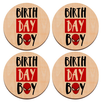 Birth day Boy (spiderman), ΣΕΤ x4 Σουβέρ ξύλινα στρογγυλά plywood (9cm)