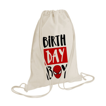 Birth day Boy (spiderman), Τσάντα πλάτης πουγκί GYMBAG natural (28x40cm)