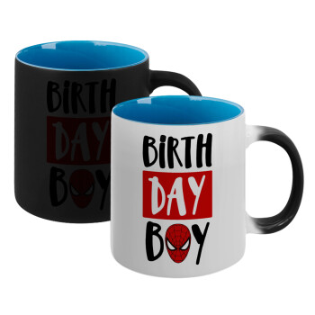 Birth day Boy (spiderman), Κούπα Μαγική εσωτερικό μπλε, κεραμική 330ml που αλλάζει χρώμα με το ζεστό ρόφημα (1 τεμάχιο)