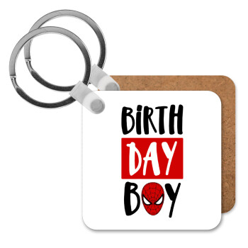 Birth day Boy (spiderman), Μπρελόκ Ξύλινο τετράγωνο MDF