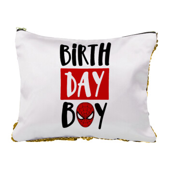 Birth day Boy (spiderman), Sequin Gold Pouch Cosmetic Bag