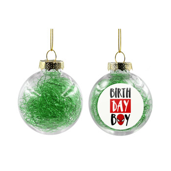 Birth day Boy (spiderman), Χριστουγεννιάτικη μπάλα δένδρου διάφανη με πράσινο γέμισμα 8cm