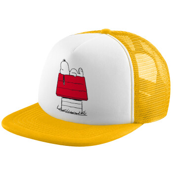 Το σπίτι του snoopy, Adult Soft Trucker Hat with Yellow/White Mesh (POLYESTER, ADULT, UNISEX, ONE SIZE)