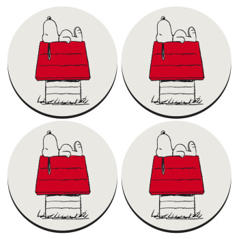 Το σπίτι του snoopy, SET of 4 round wooden coasters (9cm)