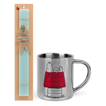 Το σπίτι του snoopy, Easter Set, metallic thermal cup (300ml) & aromatic flat Easter candle (30cm) (TURQUOISE)