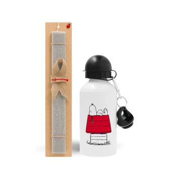 Το σπίτι του snoopy, Easter Set, metallic aluminum water bottle (500ml) & aromatic flat Easter candle (30cm) (GRAY)