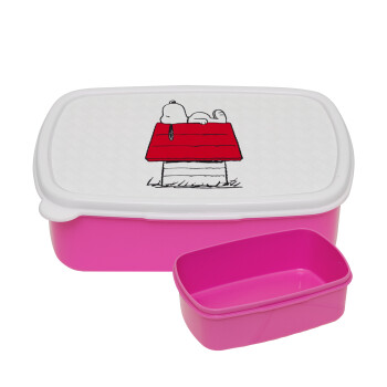 Το σπίτι του snoopy, ΡΟΖ παιδικό δοχείο φαγητού (lunchbox) πλαστικό (BPA-FREE) Lunch Βox M18 x Π13 x Υ6cm