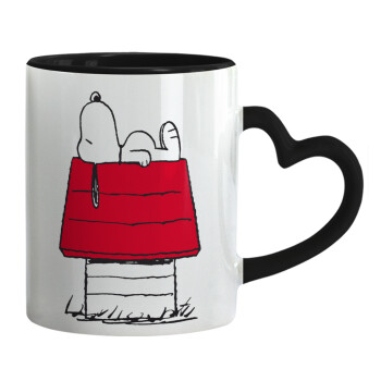 Το σπίτι του snoopy, Mug heart black handle, ceramic, 330ml