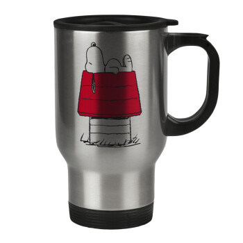 Το σπίτι του snoopy, Stainless steel travel mug with lid, double wall 450ml