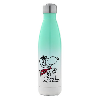 Snoopy ο πιλότος, Metal mug thermos Green/White (Stainless steel), double wall, 500ml