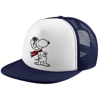 Snoopy ο πιλότος, Adult Soft Trucker Hat with Dark Blue/White Mesh (POLYESTER, ADULT, UNISEX, ONE SIZE)