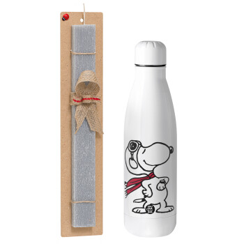 Snoopy ο πιλότος, Easter Set, metallic Inox water bottle (700ml) & Easter scented flat candle (30cm) (GRAY)