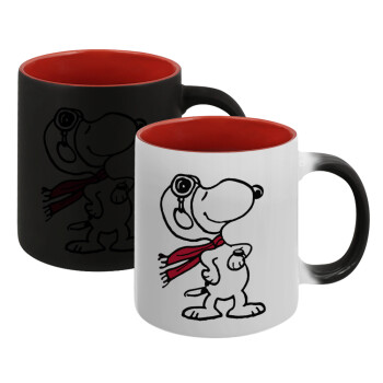 Snoopy ο πιλότος, Κούπα Μαγική εσωτερικό κόκκινο, κεραμική, 330ml που αλλάζει χρώμα με το ζεστό ρόφημα