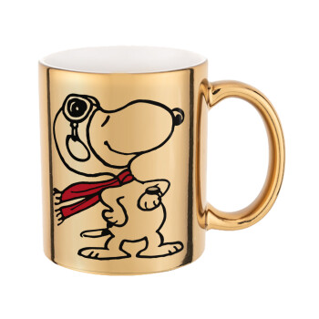 Snoopy ο πιλότος, Mug ceramic, gold mirror, 330ml