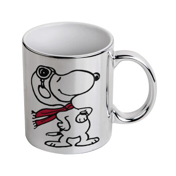 Snoopy ο πιλότος, Mug ceramic, silver mirror, 330ml