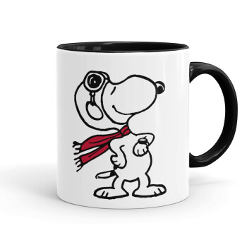 Snoopy ο πιλότος, Κούπα χρωματιστή μαύρη, κεραμική, 330ml